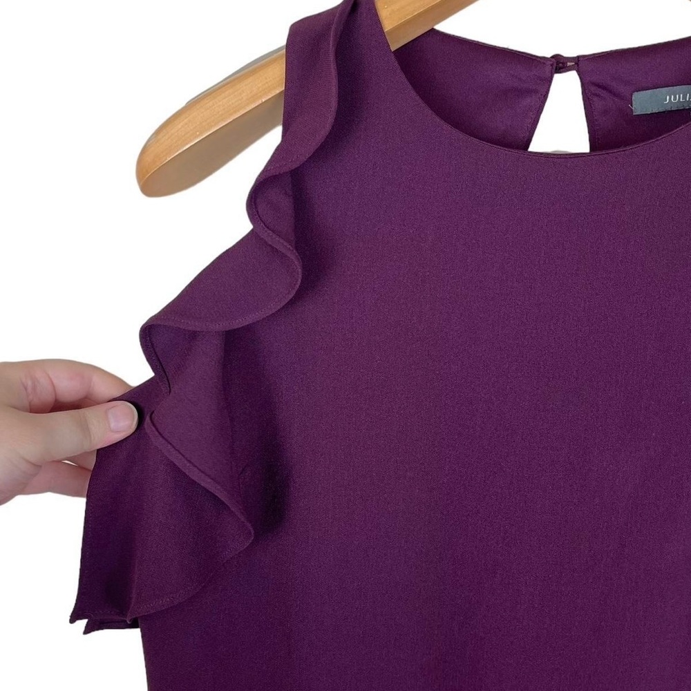 Julia‎ Jordan Hunter Crepe Ruffle Shoulder Jumpsuit Pantsuit Romper Plumberry
